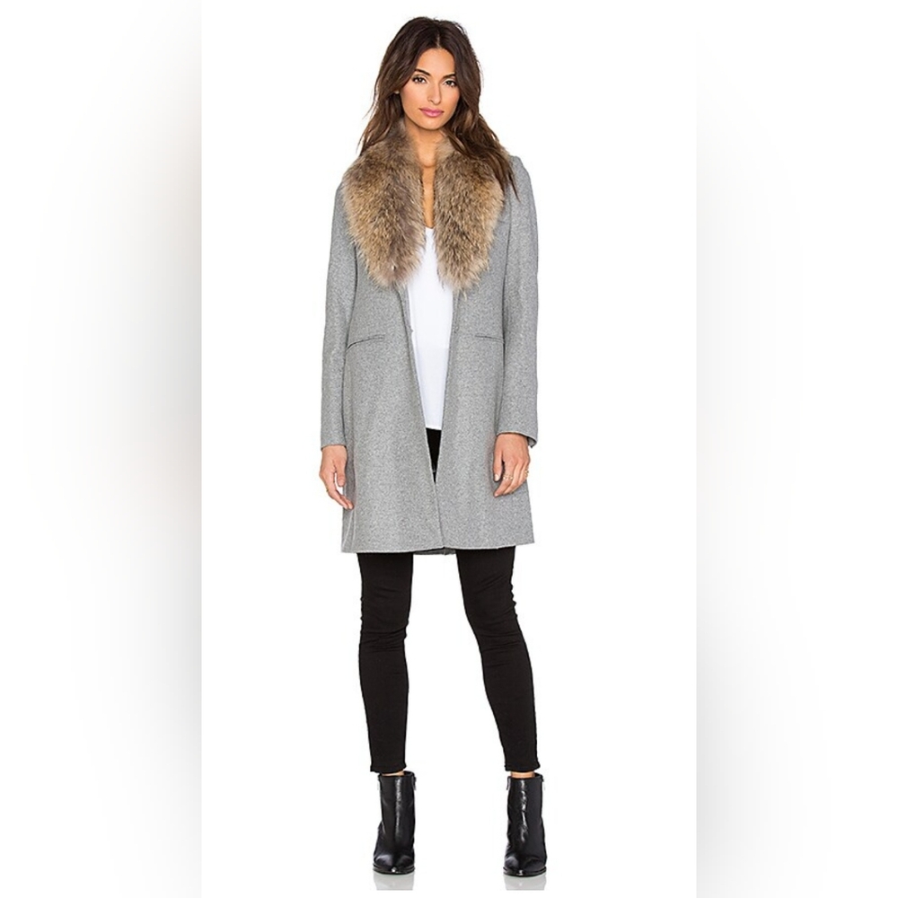 SAM. Crosby Wool Coat with Asiatic Raccoon Collar Size Medium